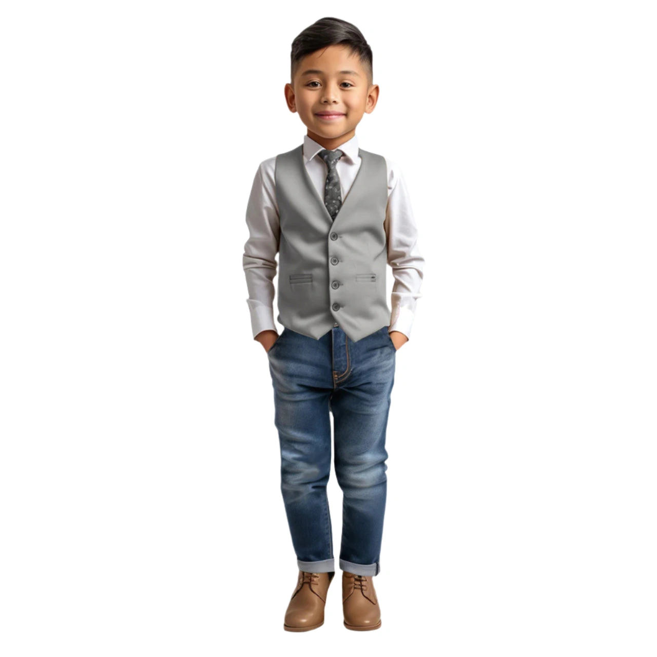 Gilet Zegarie Gris Clair pour Garçon: Élégance en 4 Boutons, Un Style Assuré!