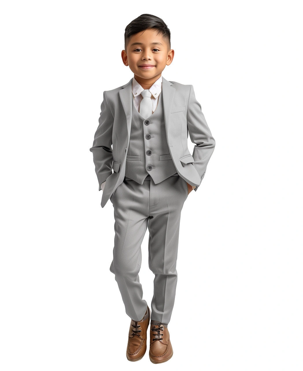 Zegarie Costume Garçon Gris Clair Élégance Moderne Veste 2 Boutons Style Assuré